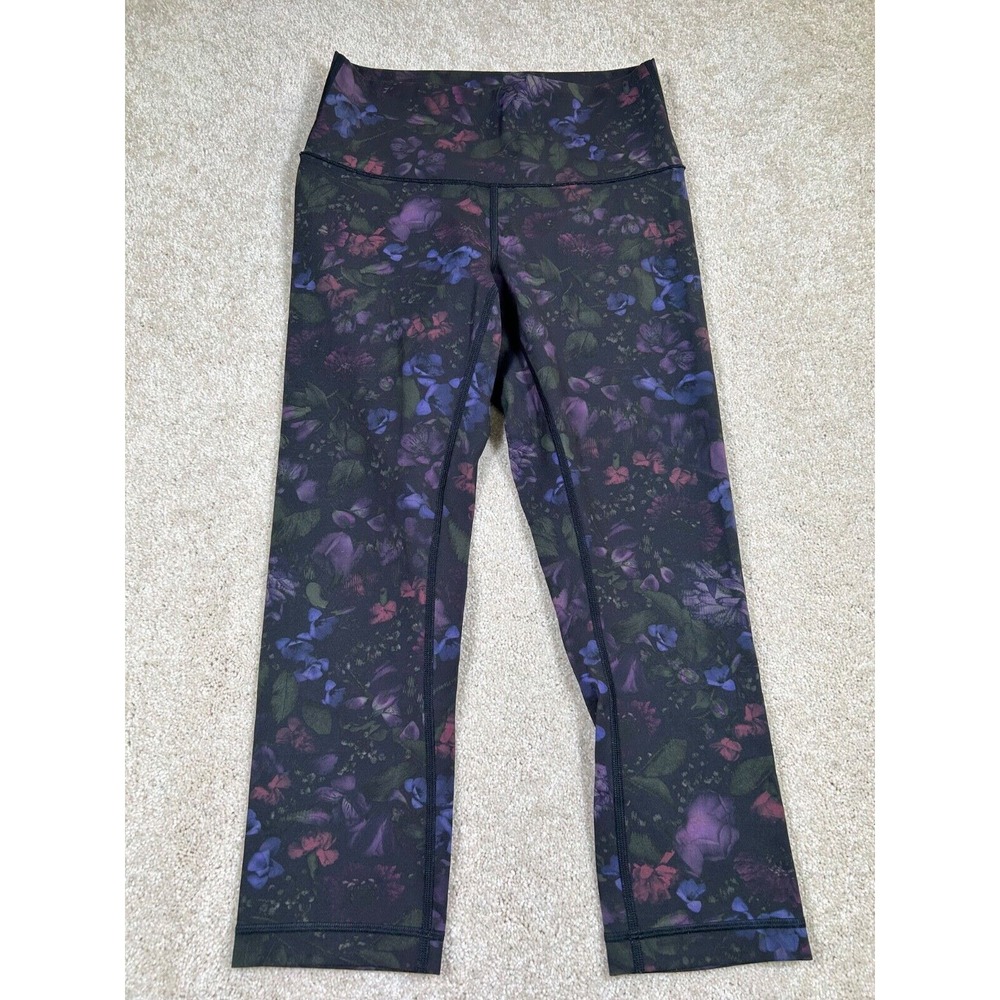 Lululemon Womens Black Floral Leggings Size 6 Yoga Athletic Sporty Gym